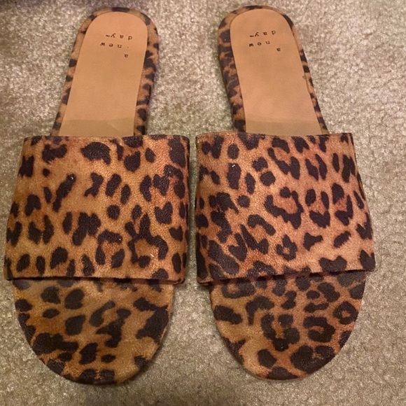 a new day Shoes - Leopard Cheetah Suede-Like Slide Sandals | Slip-On | Simple, Casual | a new day